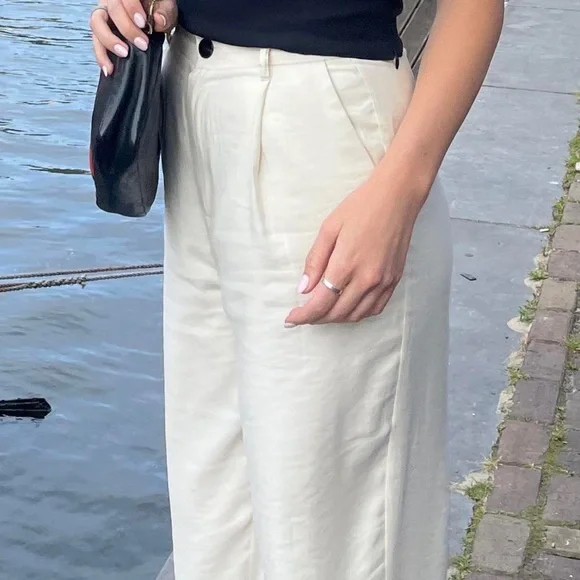 Zara Cream Linen Blend Pants Trousers Size Large - Picture 3 of 7